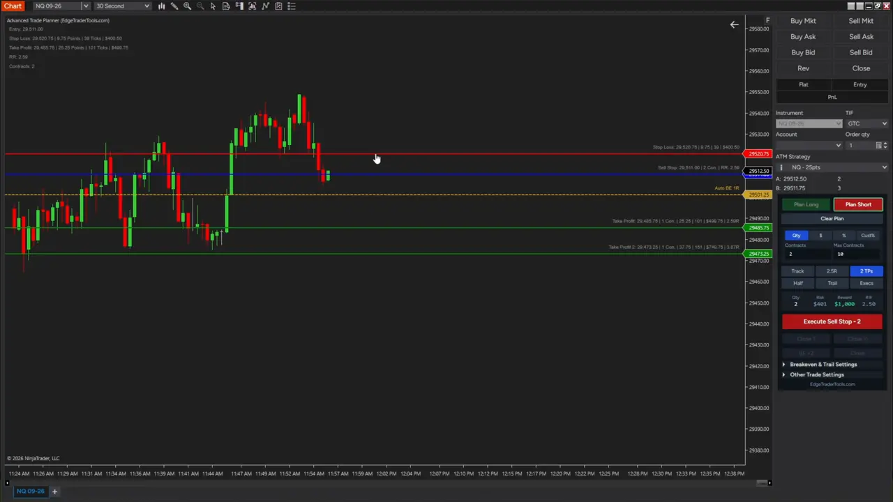 Edge Trader Tools demo of automatic position sizing in NinjaTrader